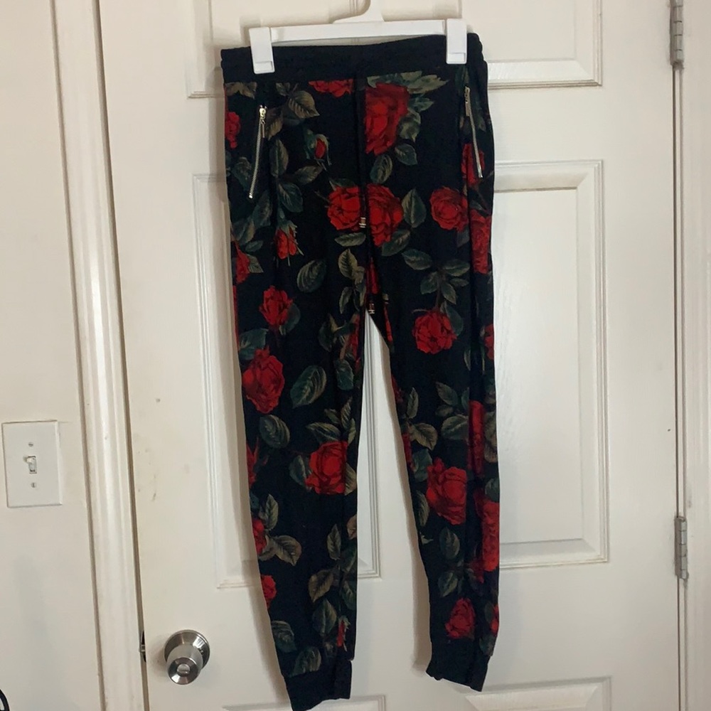 Rose Print Casual Pants